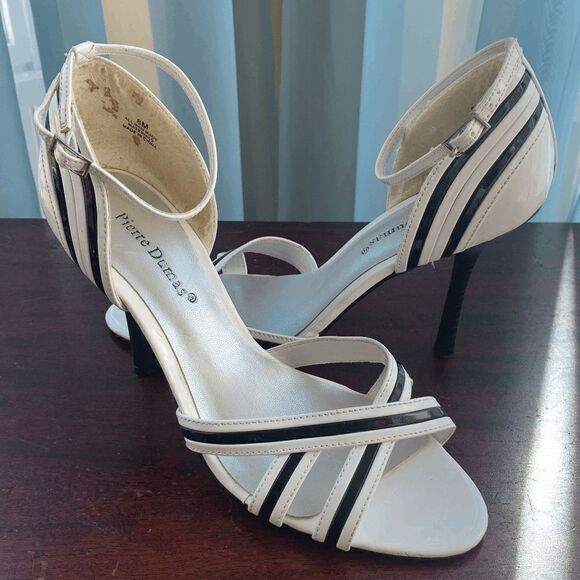 Pierre Dumas Womens Heels Open Toe Ankle Strap Black White Size 8 - Picture 1 of 10